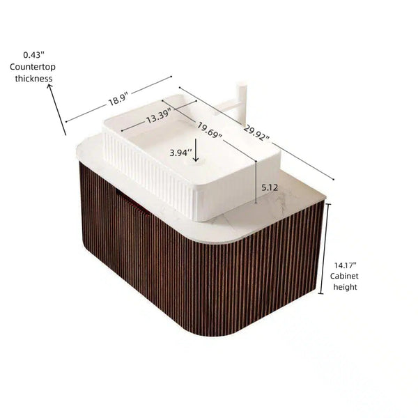 English Elm Muri Floating Bathroom Vanity Plywood Cabinet Sintered Stone Top Oak Drawer Carrara White,Dark Walnut,White W2615S00416