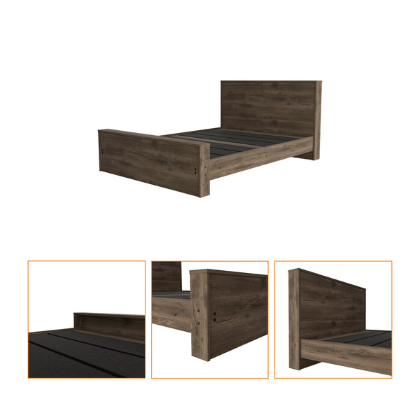 English Elm Braga Full Size Bed Base with 38.6" Headboard, Brown Particle Board, 440 lb Capacity, Easy Assemble B128S00080