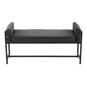 English Elm Kari 18" Farmhouse Bench - Grey Wood & Black Metal With Faux Leather Seat For Modern Home Decor B202S01136