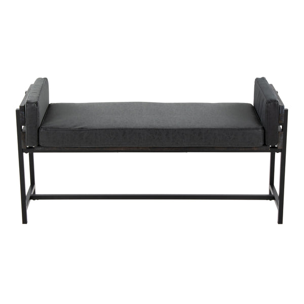 English Elm Kari 18" Farmhouse Bench - Grey Wood & Black Metal With Faux Leather Seat For Modern Home Decor B202S01136
