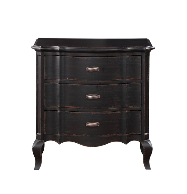 English Elm Chelmsford Antique Black Nightstand with 3 Drawers, Dovetail Joints, Felt-Lined Top & Cabriole Legs B2726P256324