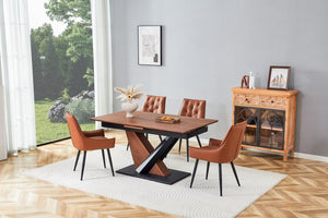 English Elm Contemporary Extendable Wood Veneer Dining Set with Faux Leather Upholstered Chairs W3493S00020