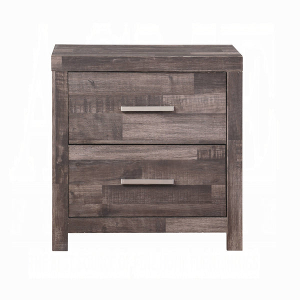 English Elm Dark Dark Oak 2-Drawer Nightstand with Plank-Pattern Pine Frame, Sled Base, Rustic Modern Accent Table B062P209406