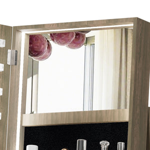 English Elm 360°swivel Jewelry Armoire with Lighted Interior Full Length Mirror Lockable White Antique Brown W3406P411300