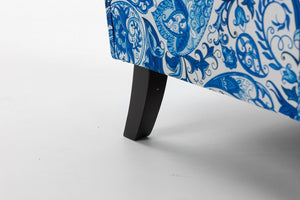 English Elm Upholstered Accent Chair with Porcelain-Print Linen, Nailhead Trim, High-Density Foam Comfort and Solid Wood Frame Blue and White Stripes W2530P365002