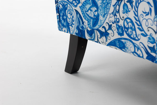 English Elm Upholstered Accent Chair with Porcelain-Print Linen, Nailhead Trim, High-Density Foam Comfort and Solid Wood Frame Blue and White Stripes W2530P365002