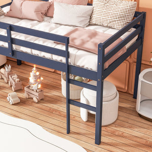 English Elm Solid Twin Loft Bed with Ladder and Reinforced Slats for Storage-Friendly, Space-Saving Bedrooms Blue W504P190958
