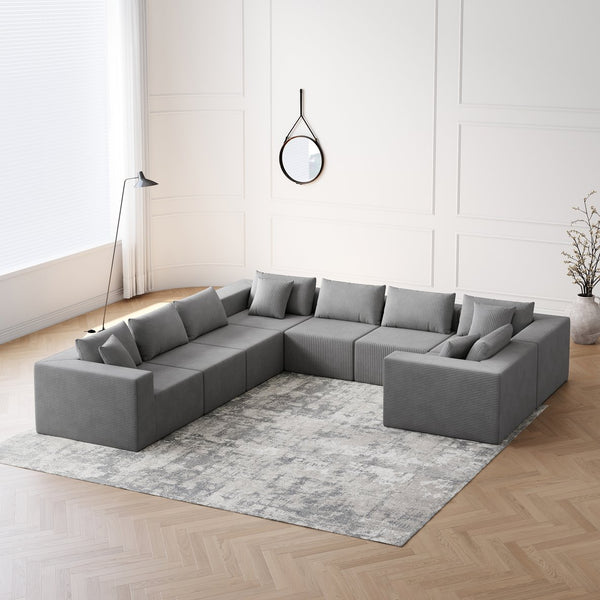 English Elm 188-Inch Corduroy Modular L Shaped Sectional Sofa with Extra-Wide Seating, No Assembly Required Grey W834S00475