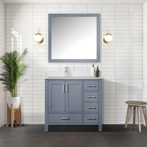 English Elm Dark Grey 36 in Bathroom Vanity with White Quartz Top, Left Offset Sink, Soft-Close Drawers, Durable B2731P258830