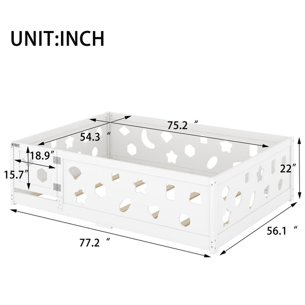 English Elm Full Size Floor Bed With Slats - Safe Solid Wood Frame For Kids, Teens, Modern Design & Easy Access W1820P240543