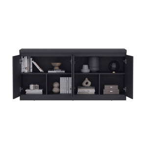 English Elm Sideboard Matte Black Four Door Storage Cabinet for Dining Room or Entryway B365P415822
