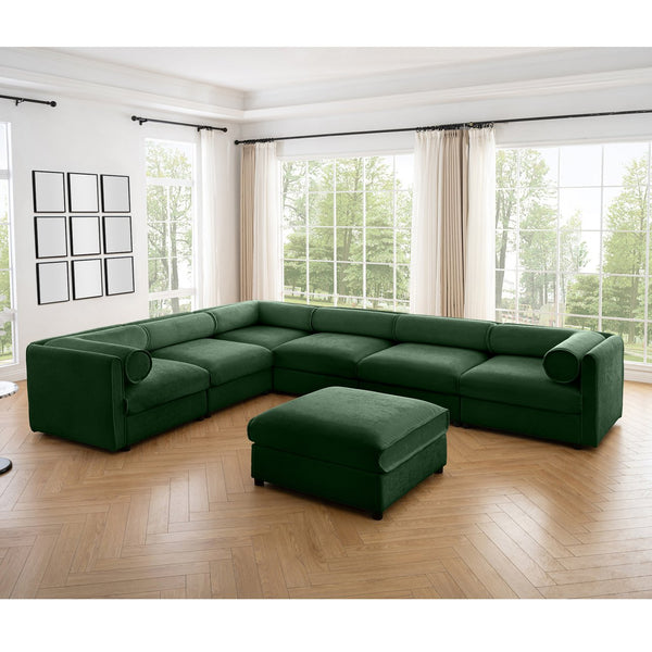 English Elm Large Modular Sectional Sofa with Chenille Comfort, Cylindrical Support, Storage & Easy Assembly Green W714S01066