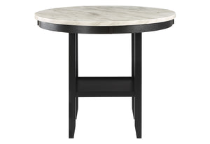 English Elm GRETA Antique White Bar Table with Marble Top, Built-In Shelf & Sturdy Rubberwood Construction B201P226137