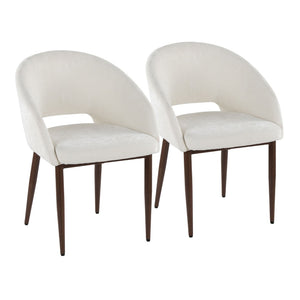 English Elm Chair Set of Two with Tapered Walnut Metal Legs and Off-white Upholstered Seats B202S02112