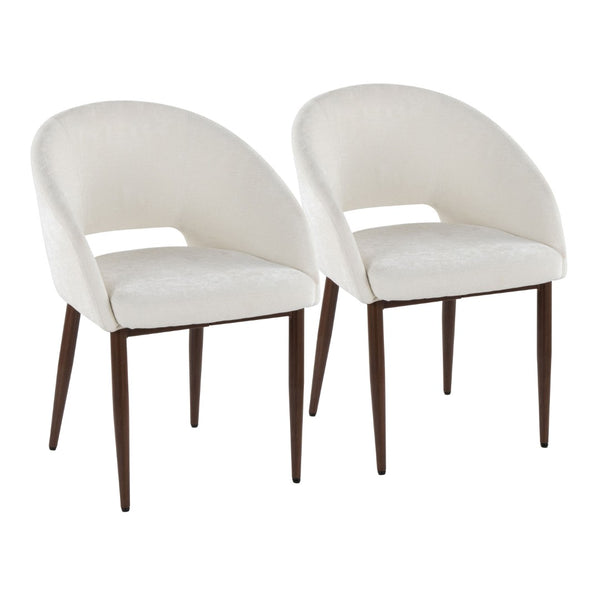 English Elm Chair Set of Two with Tapered Walnut Metal Legs and Off-white Upholstered Seats B202S02112