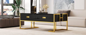 English Elm Modern 47.3" Black Rectangular Coffee Table with Gold Metal Base, 4 Spacious Drawers, Durable Design N735P305626B