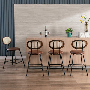 English Elm Counter Stools Set Of 4 - Stylish Metal Bar Stools With Faux Leather & Rattan Back, Perfect For Home T3623P368391