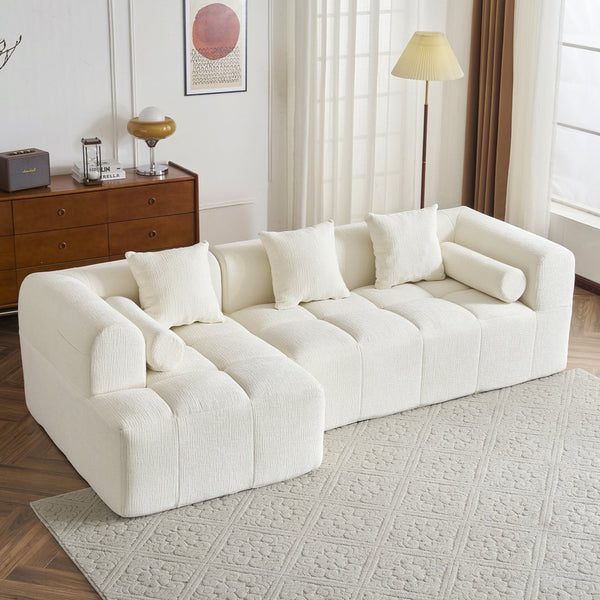 English Elm 101.2" Modern Sectional Sofa Full-Compressed Modular Couch with Deep Seating, Tufted Chenille Fabric, Pillows Included Beige N719S001890A