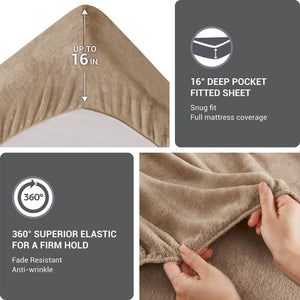 English Elm 4 Pcs Queen Micro Plush Sheet Set - Ultra-Soft Taupe Bedding For Year-Round Cozy Comfort & Style B035P319764