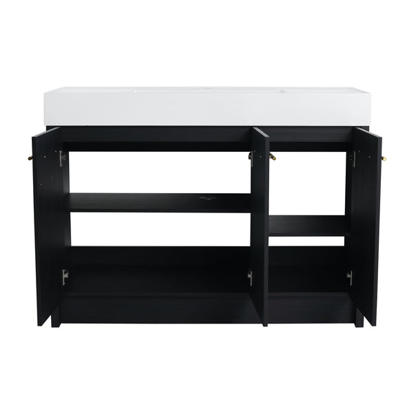 English Elm 48 Inch Freestanding Bathroom Vanity With Modern Resin Sink, Soft-Close Doors & Ample Storage Space W999S00180