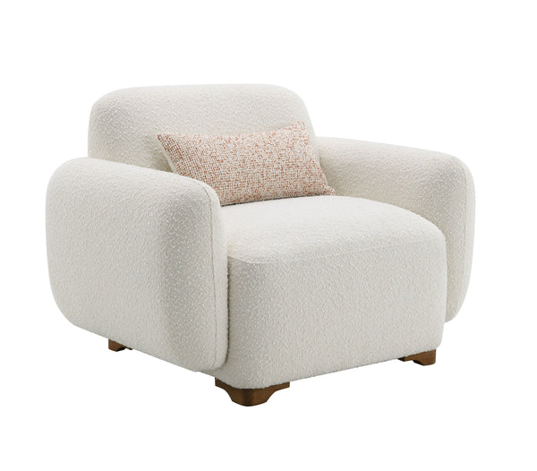 English Elm Darius Bouclé Accent Chair with Toss Pillow, Curved Back, Pocket Coil Seat and Plush Support Beige 43 L x 35 W x 28 H B2726P248625