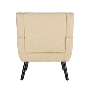 English Elm Modern Pu Leather Ergonomic Accent Chair with Padded Arms and Matte Black Legs Khaki W676P172470