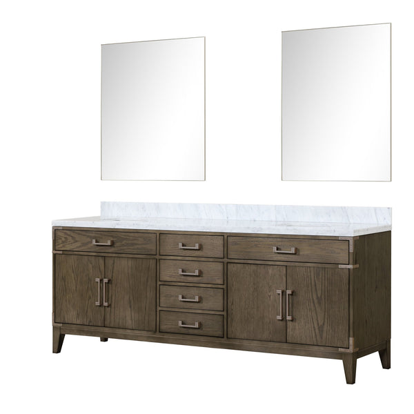 English Elm Grey Oak Double Bath Vanity Set With Carrara Marble Top, Soft-Close Hardware, And 36" Mirrors B2731S01628
