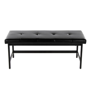 English Elm Bench Upholstered in Faux Leather with Powder Coated Frame for Bedroom or Entryway B202S02134