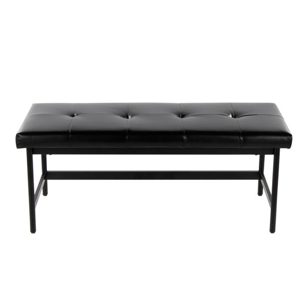 English Elm Bench Upholstered in Faux Leather with Powder Coated Frame for Bedroom or Entryway B202S02134