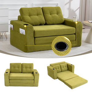 English Elm Convertible Floor Sofa Bed with Memory Foam and Ribbed Corduroy for Small Spaces Olive W395P438030