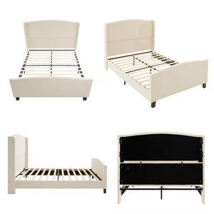English Elm Queen Platform Bed Teddy Velvet Upholstered Tall Headboard Solid Wood Legs Modern W1716P335671