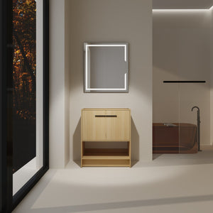 English Elm 30" Freestanding Bathroom Vanity Cabinet with 2 Doors, Integrated Basin & Open Shelf, Modern Ergonomic Design Oak W1972P268398