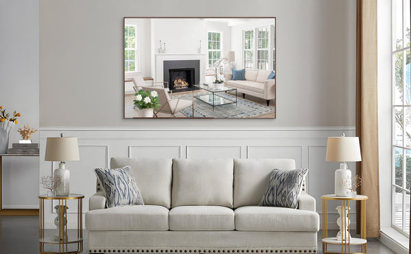 English Elm 60"X40" Oversized Modern Rectangle Mirror With Walnut Frame - Stylish Dual Orientation Wall Décor W708P297606