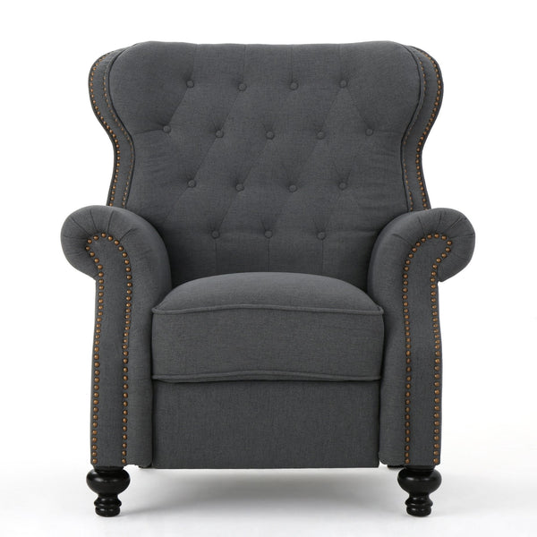 English Elm Christopher Knight Home® - Accented Push Back Recliner Chair with Rolled Arms and Copper Accents, Plush Cocooning Support, Sturdy Design Charcoal 57337.00F