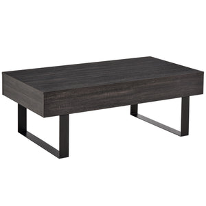 English Elm HOMCOM Rustic Mid-Century Coffee Table with Large Drawer, Wood Grain Top & Metal Sled Legs, Dark Gray W2225P249726