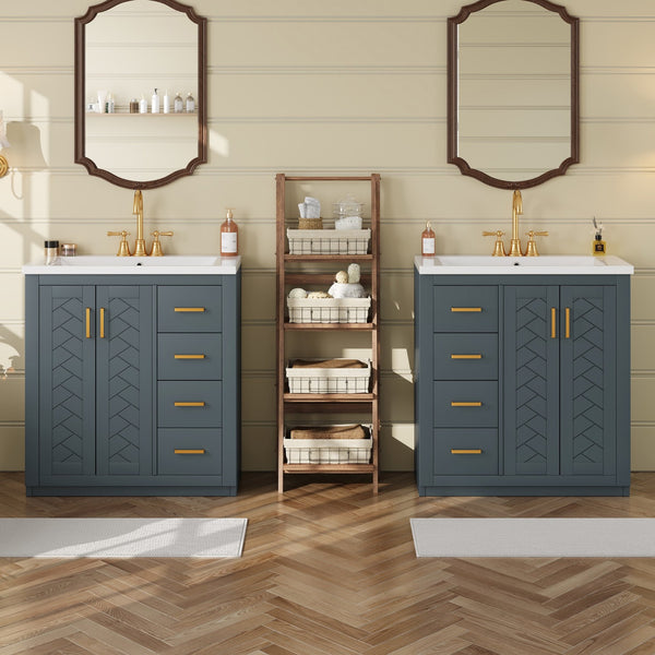 English Elm 60'' Bathroom Vanity Set With Elegant Ceramic Sink, Solid Wood Frame & Ample Storage For Modern Spaces N710SS00002C