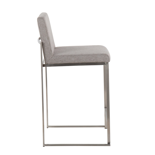 English Elm Fuji High Back Counter Stool Set Of 2 - Elegant Grey Fabric With Durable Stainless Steel Frame B202P221959