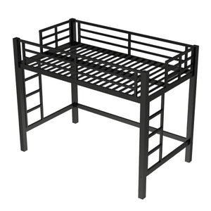 English Elm Twin Metal Loft Bed with Sturdy Frame, Space-Saving Underbed Storage, Safe Ladder & Guardrails W1580P370676