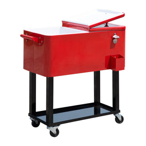 English Elm Outsunny 80 Quart Rolling Ice Chest Cart with Wheels Drain Plug Outdoor Beverage Cooler W2225P217545