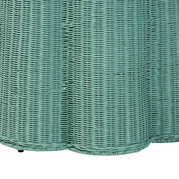 English Elm Scallop Handwoven Rattan Round Accent Table Coastal Boho Foyer or Sunroom B2750P467850
