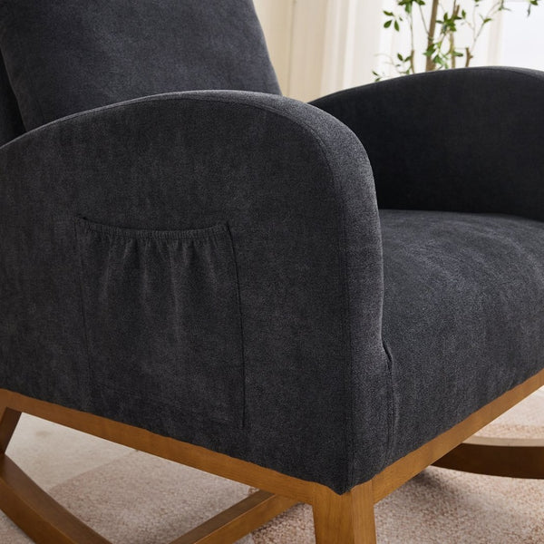 English Elm 27.2"w Wingback Glider Rocker Polyester Nursery Chair with Walnut Rubberwood Base W3188P304603