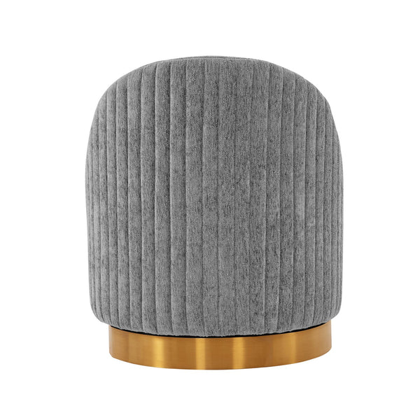English Elm Leela Plush Chenille Swivel Lounge Chair with Brushed Gold Base, Ribbed Stitching, 440lb Capacity Grey B365P397962