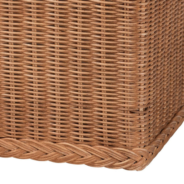English Elm Braided Rattan Mahogany Storage Bench with Cushioned Lift Top for Coastal Boho Rooms B2750P467839