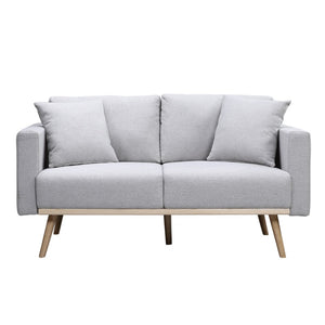 English Elm Elio Mid-century Linen Loveseat with Usb Ports Side Pockets and Tapered Wood Legs Light Gray B2749P413346
