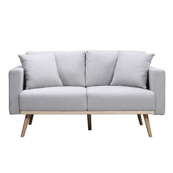English Elm Elio Mid-century Linen Loveseat with Usb Ports Side Pockets and Tapered Wood Legs Light Gray B2749P413346