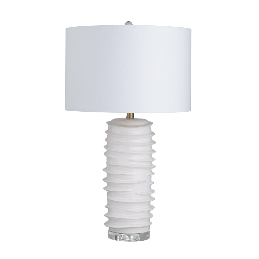 Crestview Collection 29.5"H Modern White Ceramic Table Lamp With Textured Body, Drum Shade & Crystal Accents For Elegance   Cvap3356