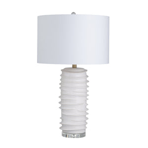Crestview Collection 29.5"H Modern White Ceramic Table Lamp With Textured Body, Drum Shade & Crystal Accents For Elegance   Cvap3356