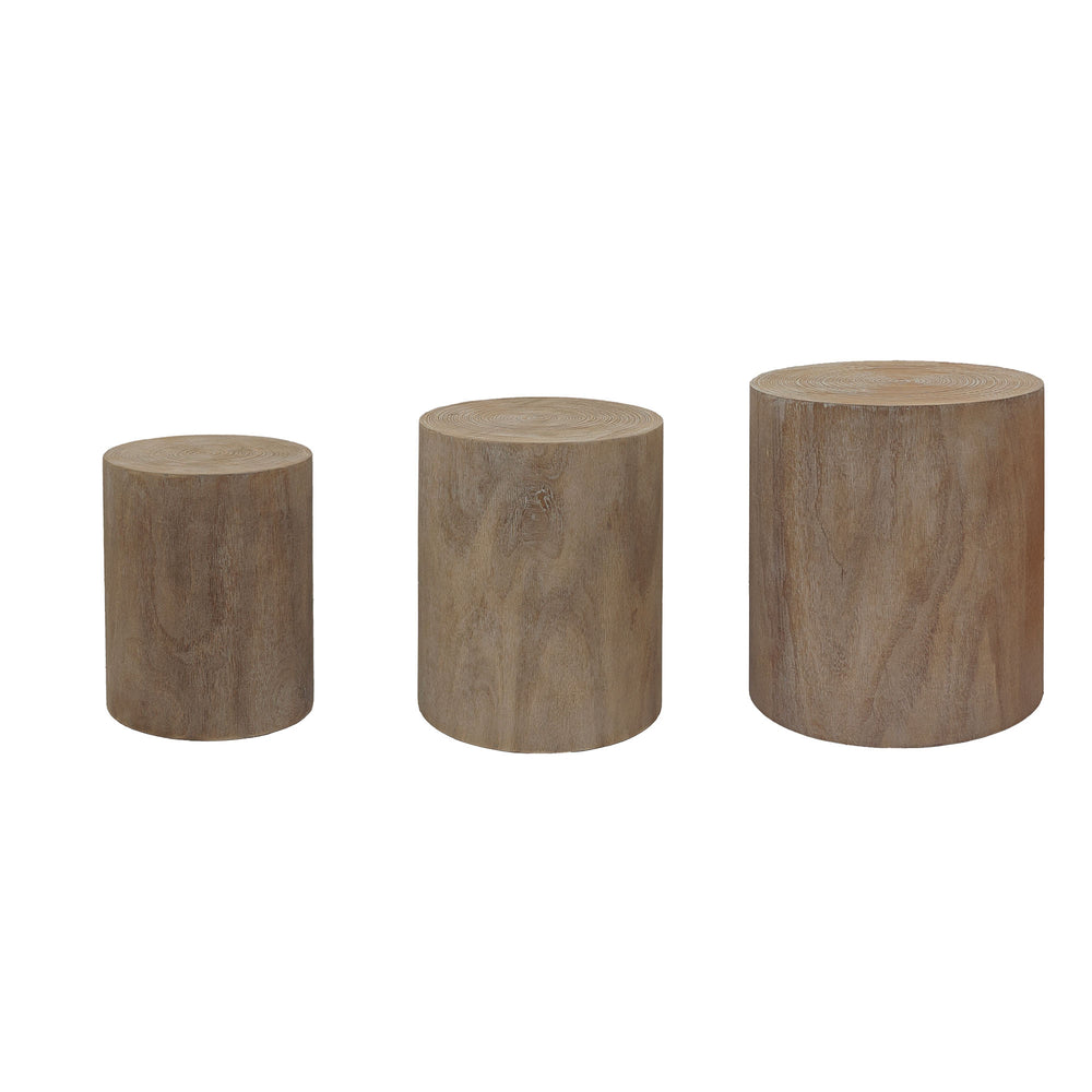 English Elm Set of 3 Rustic Wood Tables with Tree Stump Design — Versatile Coffee, Side & Plant Stands, Cozy Decor W2729P199132