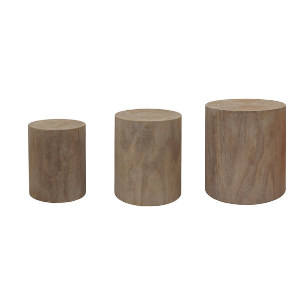 English Elm Set of 3 Rustic Wood Tables with Tree Stump Design — Versatile Coffee, Side & Plant Stands, Cozy Decor W2729P199132
