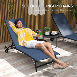 English Elm Outsunny 2-Piece Chaise Lounge Set With Wheels, 5 Adjustable Positions For Pool, Beach, And Patio Comfort W2225P174096-GIGA